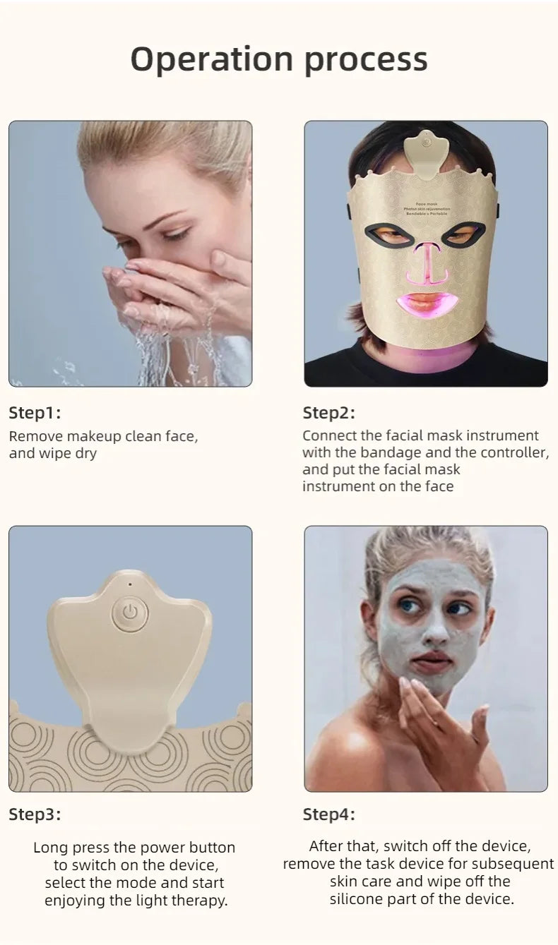 7 Color Red Light Therapy Mask Silicone LED Face Mask Skin Care at Home with Eye Protection Cushion For Anti Aging Wrinkles