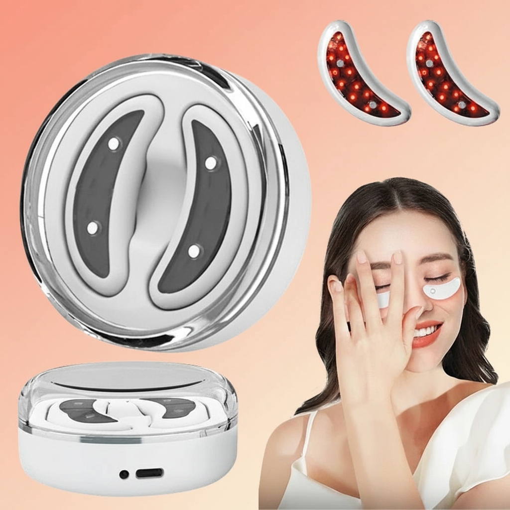 Skinule LED Eye Therapy Massager product features on brand background